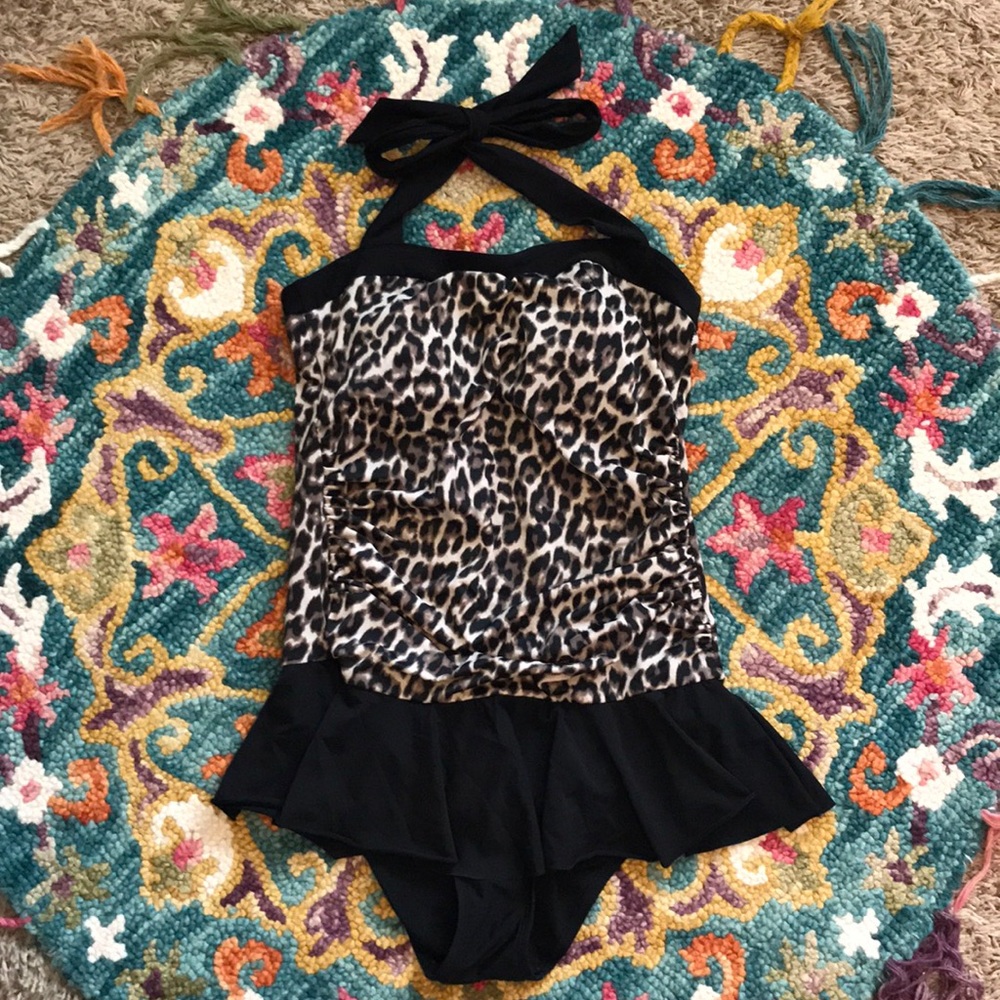 Cheetah Swimsuit with mini black skirt